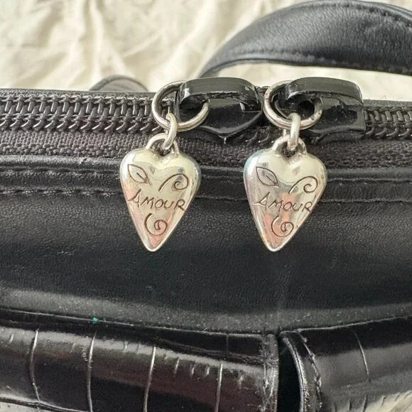 One World By Brighton Shoulder Bag Black Crossbody Croc Embossed Trim - Picture 10 of 12